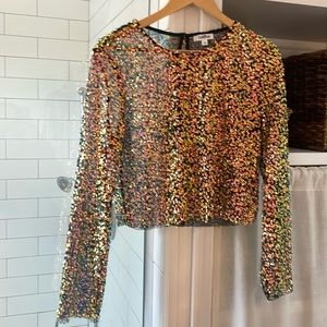 Pink, yellow and green sequin mesh top